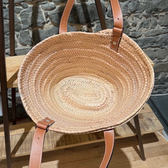 LOEWE Brown Leather Beige Raffia Medium Basket Tote Bag - Picture 9 of 13
